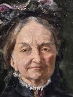 Tableau Ancien signé. Portrait de femme. Peinture huile sur toile 1898