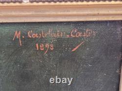 Tableau Ancien signé. Portrait de femme. Peinture huile sur toile 1898