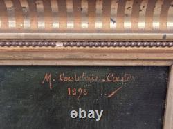 Tableau Ancien signé. Portrait de femme. Peinture huile sur toile 1898