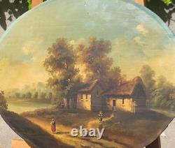 Tableau Ancien signée École Française Paysage Animées Peinture huile sur panneau
