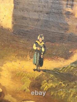 Tableau Ancien signée École Française Paysage Animées Peinture huile sur panneau