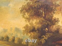 Tableau Ancien signée École Française Paysage Animées Peinture huile sur panneau