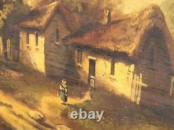 Tableau Ancien signée École Française Paysage Animées Peinture huile sur panneau