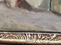 Tableau Ancien signée. Paysage Marin Bateaux. Peinture huile sur panneau de bois