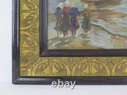 Tableau Ancienne Mer Marine Avec Bateaux Art Nouveau Début'900 Peint Huile S1
