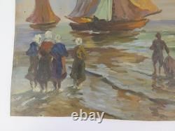 Tableau Ancienne Mer Marine Avec Bateaux Art Nouveau Début'900 Peint Huile S1