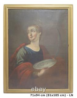 Tableau Ancienne Santa Lucia Portrait Peinture à Huile Sur Tela École Lombarda