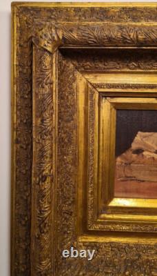 Tableau, Cadre doré ancien bois/plâtre +Peinture vintage à l'huile sur toile/FR