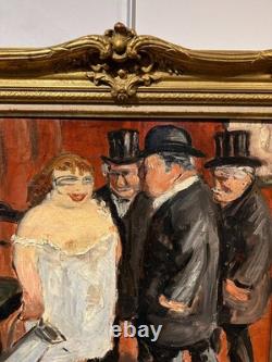 Tableau Fauve ancien caricature haut de forme Scène De Maison Close, Circa 1910