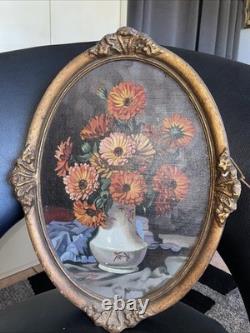 Tableau Fleurs Huile Sur Toile Signée Ancien