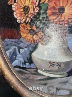 Tableau Fleurs Huile Sur Toile Signée Ancien