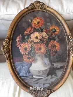 Tableau Fleurs Huile Sur Toile Signée Ancien