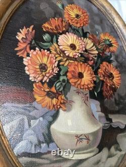 Tableau Fleurs Huile Sur Toile Signée Ancien