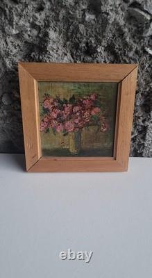 Tableau Floral Peinture Huile Sur Bois Miniature Ancien JAMAR signé A Identifier