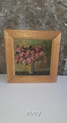 Tableau Floral Peinture Huile Sur Bois Miniature Ancien JAMAR signé A Identifier