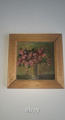 Tableau Floral Peinture Huile Sur Bois Miniature Ancien JAMAR signé A Identifier