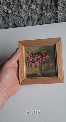 Tableau Floral Peinture Huile Sur Bois Miniature Ancien JAMAR signé A Identifier