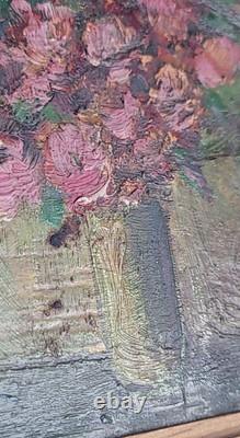Tableau Floral Peinture Huile Sur Bois Miniature Ancien JAMAR signé A Identifier