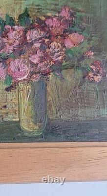 Tableau Floral Peinture Huile Sur Bois Miniature Ancien JAMAR signé A Identifier