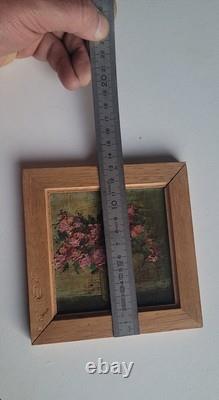 Tableau Floral Peinture Huile Sur Bois Miniature Ancien JAMAR signé A Identifier