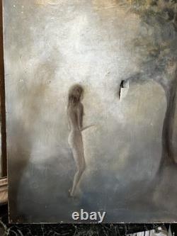 Tableau Grand Huile Sur Toile Signée Ancienne, scène contemporaine décoration