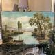 Tableau Grand Huile Sur Toile ancienne Sign&eacute;e paysage Fleuve d&eacute;coration vintage