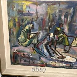 Tableau Huile Sur Panneau Contemporaine Ancienne Signée, Abstrait cadre vintage