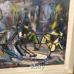 Tableau Huile Sur Panneau Contemporaine Ancienne Signée, Abstrait cadre vintage