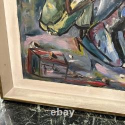 Tableau Huile Sur Panneau Contemporaine Ancienne Signée, Abstrait cadre vintage