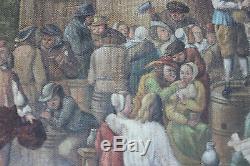 Tableau Immense toile ancien Kermesse flamande Anonyme Superbe