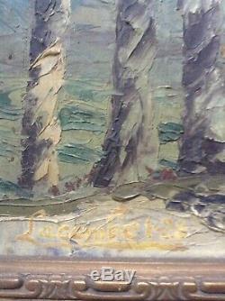 Tableau Impressionniste Ancien Paysage aux Bouleaux Huile signée LACOMBE c1928