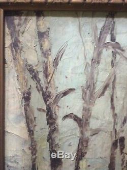 Tableau Impressionniste Ancien Paysage aux Bouleaux Huile signée LACOMBE c1928