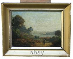 Tableau Paysage Romantique à Huile, Signé, Cadre Ancien, Ouvre Unique Tableau Paysage Romantique à Huile, Signé, Cadre Ancien, Ouvre Unique