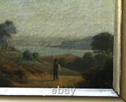Tableau Paysage Romantique à Huile, Signé, Cadre Ancien, Ouvre Unique Tableau Paysage Romantique à Huile, Signé, Cadre Ancien, Ouvre Unique