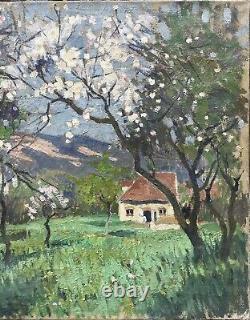 Tableau Peinture 20èm XXèm Maurice Martin Paysage Pommiers en fleurs rare ancien