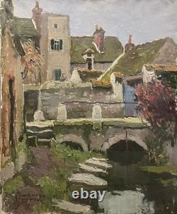 Tableau Peinture 20èm XXèm Maurice Martin Paysage au lavoir Nemours Rare Ancien