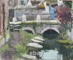 Tableau Peinture 20èm XXèm Maurice Martin Paysage au lavoir Nemours Rare Ancien