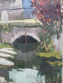 Tableau Peinture 20èm XXèm Maurice Martin Paysage au lavoir Nemours Rare Ancien