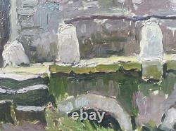 Tableau Peinture 20èm XXèm Maurice Martin Paysage au lavoir Nemours Rare Ancien