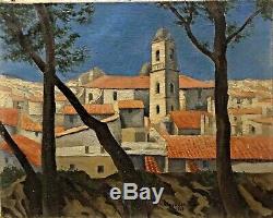 Tableau Peinture 20ème XXème Signé Saint-Tropez Citadelle Paysage Rare Ancien