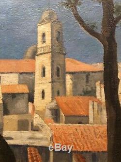 Tableau Peinture 20ème XXème Signé Saint-Tropez Citadelle Paysage Rare Ancien