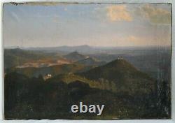 Tableau Peinture Ancienne Huile Romantique XIXème Paysage, Montagne, Volcan