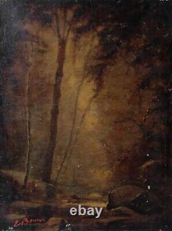 Tableau Peinture Ancienne Huile Toile signé XIXème Paysage, Forêt