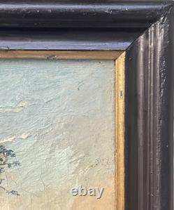 Tableau Peinture Cadre 19èm XIXèm Paysage Lac animé italien Suisse rare ancien