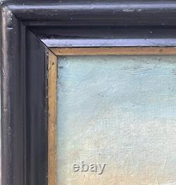 Tableau Peinture Cadre 19èm XIXèm Paysage Lac animé italien Suisse rare ancien