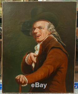 Tableau Portrait Ancien Portrait d'homme Moqueur au Chapeau XVIIIe Revolution