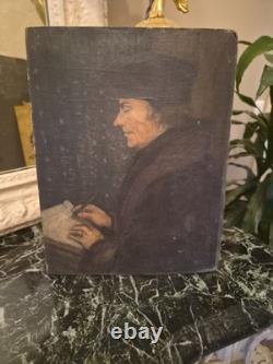 Tableau Portrait D'homme Ancien Huile Sur Carton XIXe s Peinture Signée