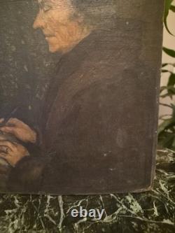 Tableau Portrait D'homme Ancien Huile Sur Carton XIXe s Peinture Signée