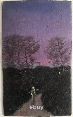 Tableau Rare Ancien Huile Carton Nocturne Dominique Irma Dalozo (1930-1990)
