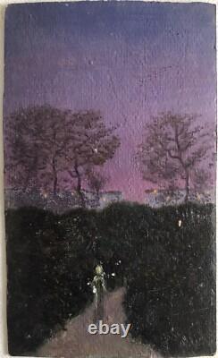 Tableau Rare Ancien Huile Carton Nocturne Dominique Irma Dalozo (1930-1990)
